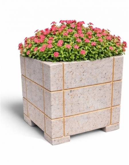 Fioriera Rettangolare con scannellature in cemento calcestruzzo - colore Grigio travertino - cm 85x65x90h - Conforme ai CAM