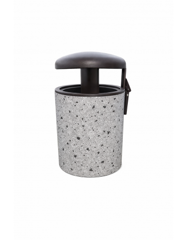 Cestone portarifiuti in cemento colore Grigio pietra - con tettuccio ribaltabile + anello reggisacco - cm Ø60x100h - CAM