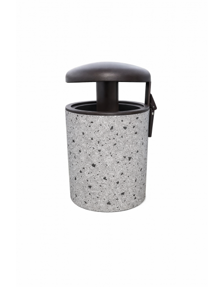 Cestone portarifiuti in cemento colore Grigio pietra - con tettuccio ribaltabile + anello reggisacco - cm Ø60x100h - CAM
