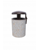 Cestone portarifiuti in cemento colore Grigio travertino - con tettuccio ribaltabile + anello reggisacco - cm Ø60x100h - CAM