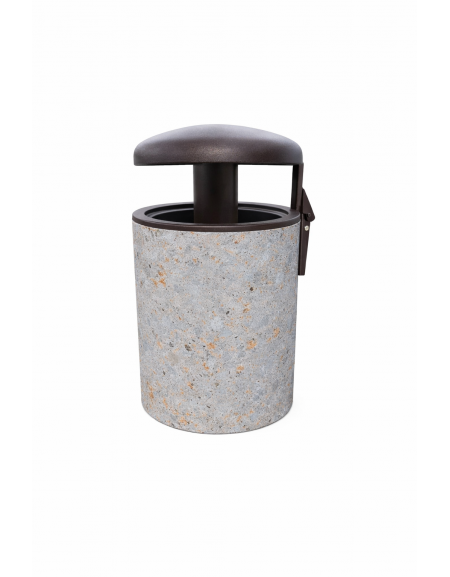 Cestone portarifiuti in cemento colore Grigio travertino - con tettuccio ribaltabile + anello reggisacco - cm Ø60x100h - CAM