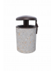 Cestone portarifiuti in cemento colore Grigio travertino - con tettuccio ribaltabile + anello reggisacco - cm Ø60x100h - CAM