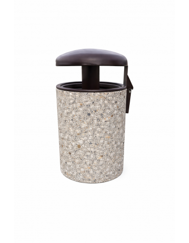 Cestone portarifiuti in cemento colore Grigio sabbiato - con tettuccio ribaltabile + anello reggisacco - cm Ø60x100h - CAM