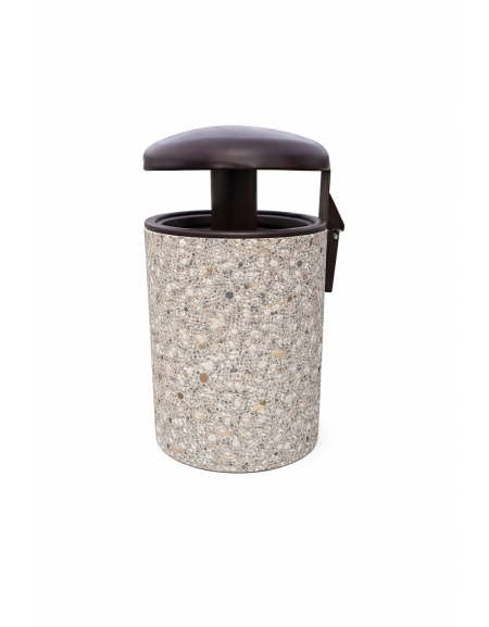 Cestone portarifiuti in cemento colore Grigio sabbiato - con tettuccio ribaltabile + anello reggisacco - cm Ø60x100h - CAM