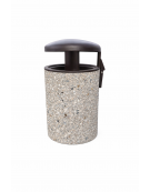 Cestone portarifiuti in cemento colore Bianco sabbiato - con tettuccio ribaltabile + anello reggisacco - cm Ø60x100h - CAM