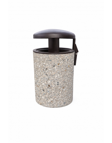 Cestone portarifiuti in cemento colore Bianco sabbiato - con tettuccio ribaltabile + anello reggisacco - cm Ø60x100h - CAM