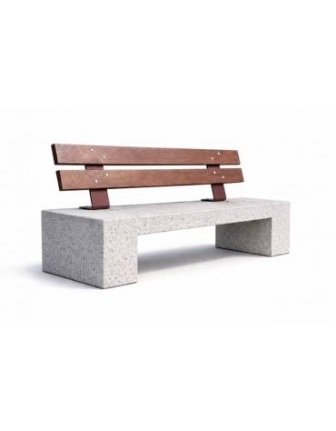 PANCHINA IN CEMENTO CALCESTRUZZO SPESSORE 10 CM - COLORE GRIGIO PIETRA - CON SCHIENALE IN LEGNO - CM 200X40X90H