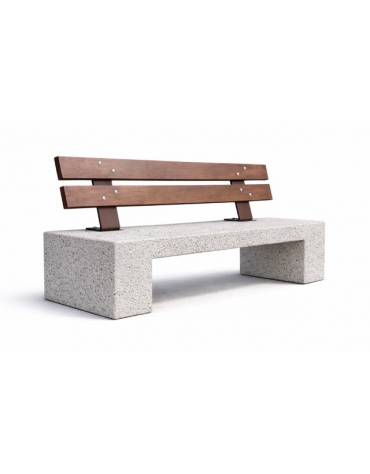 PANCHINA IN CEMENTO CALCESTRUZZO SPESSORE 10 CM - COLORE BIANCO SABBIATO - CON SCHIENALE IN LEGNO - CM 200X40X90H