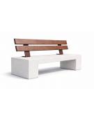 PANCHINA IN CEMENTO CALCESTRUZZO SPESSORE 12 CM - COLORE BIANCO PIETRA - CON SCHIENALE IN LEGNO - CM 200X50X90H