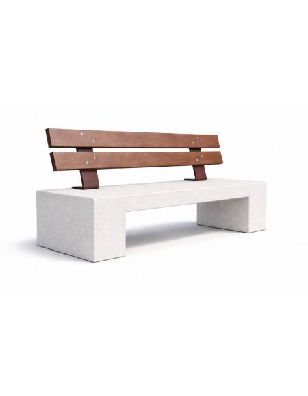 PANCHINA IN CEMENTO CALCESTRUZZO SPESSORE 12 CM - COLORE BIANCO PIETRA - CON SCHIENALE IN LEGNO - CM 200X50X90H