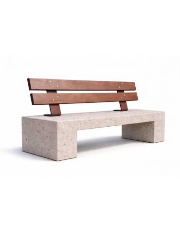 PANCHINA IN CEMENTO CALCESTRUZZO SPESSORE 12 CM - COLORE GRIGIO TRAVERTINO - CON SCHIENALE IN LEGNO - CM 200X50X90H