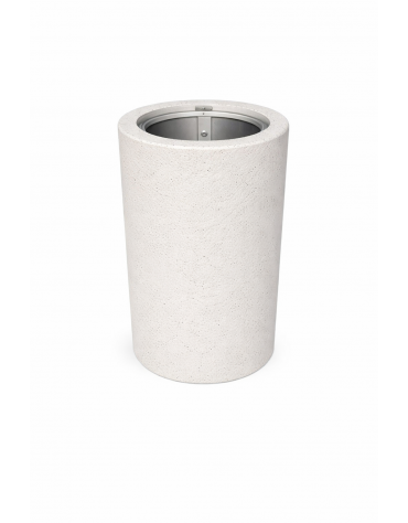Cestone portarifiuti gettacarte in cemento colore Bianco pietra - con anello reggisacco - cm Ø50x70h - Conforme ai CAM