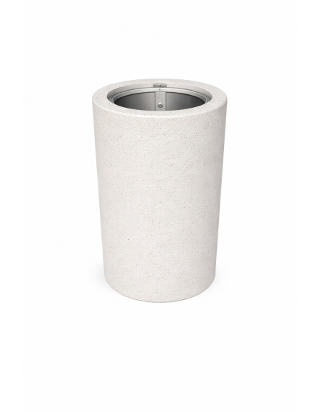 Cestone portarifiuti gettacarte in cemento colore Bianco pietra - con anello reggisacco - cm Ø50x70h - Conforme ai CAM