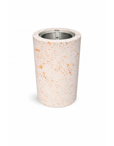 Cestone portarifiuti gettacarte in cemento colore Bianco travertino - con anello reggisacco - cm Ø50x70h - Conforme ai CAM