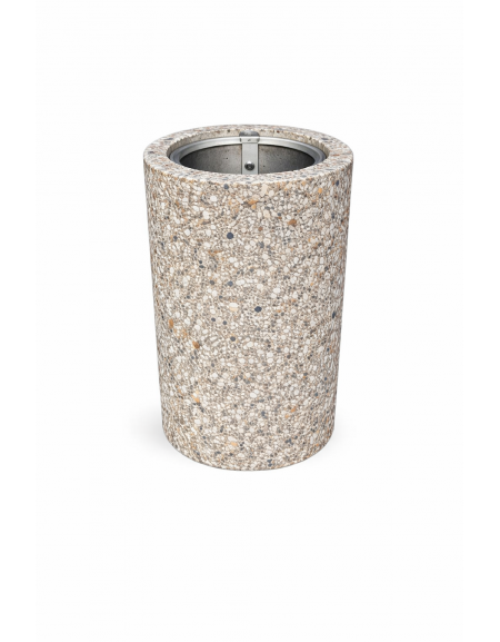 Cestone portarifiuti gettacarte in cemento colore Grigio sabbiato - con anello reggisacco - cm Ø50x70h - Conforme ai CAM