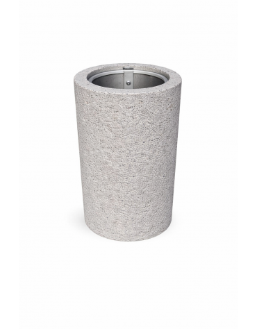 Cestone portarifiuti gettacarte in cemento colore Bianco sabbiato - con anello reggisacco - cm Ø50x70h - Conforme ai CAM