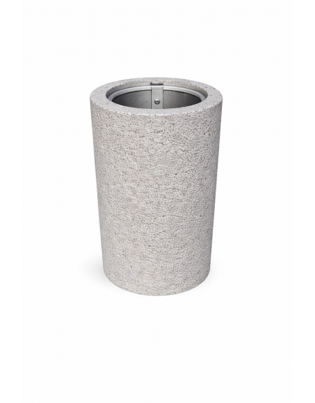 Cestone portarifiuti gettacarte in cemento colore Bianco sabbiato - con anello reggisacco - cm Ø50x70h - Conforme ai CAM
