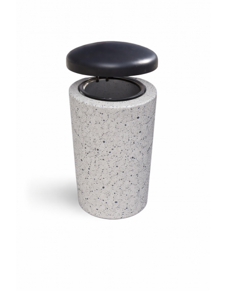 Cestone portarifiuti in cemento colore Grigio pietra - con coperchio ribaltabile + anello reggisacco - cm Ø50x100h - CAM
