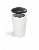 Cestone portarifiuti in cemento colore Bianco pietra - con coperchio ribaltabile + anello reggisacco - cm Ø50x100h - CAM