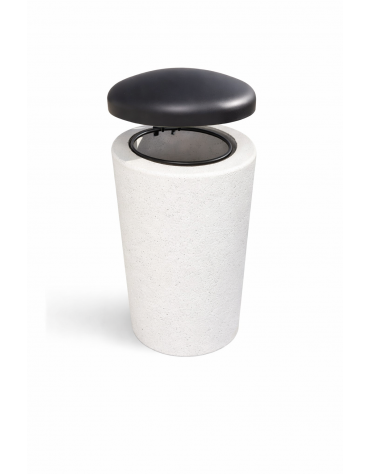 Cestone portarifiuti in cemento colore Bianco pietra - con coperchio ribaltabile + anello reggisacco - cm Ø50x100h - CAM