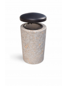 Cestone portarifiuti in cemento colore Grigio travertino - con coperchio ribaltabile + anello reggisacco - cm Ø50x100h - CAM