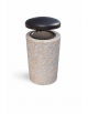 Cestone portarifiuti in cemento colore Grigio travertino - con coperchio ribaltabile + anello reggisacco - cm Ø50x100h - CAM