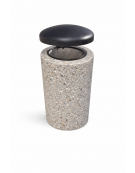 Cestone portarifiuti in cemento colore Grigio sabbiato - con coperchio ribaltabile + anello reggisacco - cm Ø60x100h - CAM