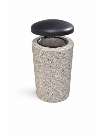 Cestone portarifiuti in cemento colore Grigio sabbiato - con coperchio ribaltabile + anello reggisacco - cm Ø60x100h - CAM