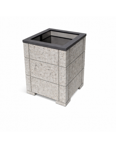 CESTONE GETTACARTE QUADRATO CON SCANALATURE IN CALCESTRUZZO COLORE GRIGIO PIETRA - CM 60x60x70H - Conforme ai CAM