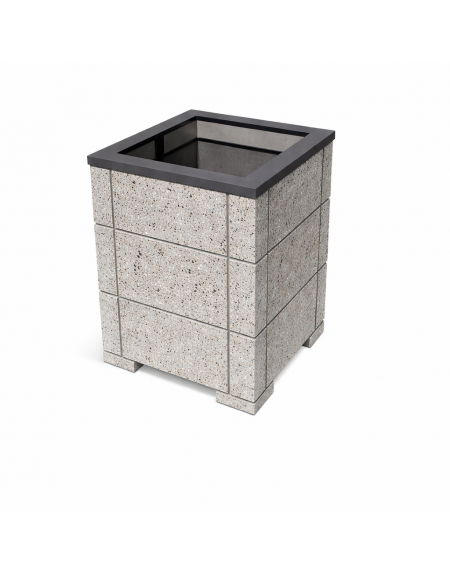 CESTONE GETTACARTE QUADRATO CON SCANALATURE IN CALCESTRUZZO COLORE GRIGIO PIETRA - CM 60x60x70H - Conforme ai CAM