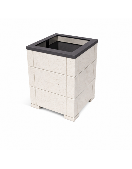 CESTONE GETTACARTE QUADRATO CON SCANALATURE IN CALCESTRUZZO COLORE BIANCO PIETRA - CM 60x60x70H - Conforme ai CAM