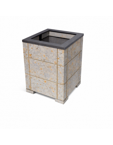 CESTONE GETTACARTE QUADRATO CON SCANALATURE IN CALCESTRUZZO COLORE GRIGIO TRAVERTINO - CM 60x60x70H - Conforme ai CAM