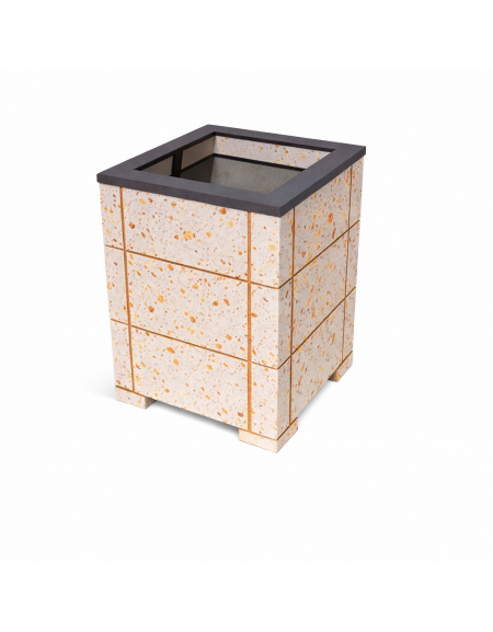 CESTONE GETTACARTE QUADRATO CON SCANALATURE IN CALCESTRUZZO COLORE BIANCO TRAVERTINO - CM 60x60x70H - Conforme ai CAM