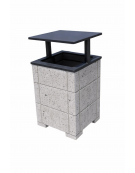 CESTONE GETTACARTE QUADRATO CON SCANALATURE IN CALCESTRUZZO COLORE GRIGIO PIETRA - TETTUCCIO RIBALTABILE - CM 60x60x100H - CAM