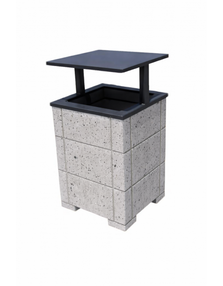 CESTONE GETTACARTE QUADRATO CON SCANALATURE IN CALCESTRUZZO COLORE GRIGIO PIETRA - TETTUCCIO RIBALTABILE - CM 60x60x100H - CAM