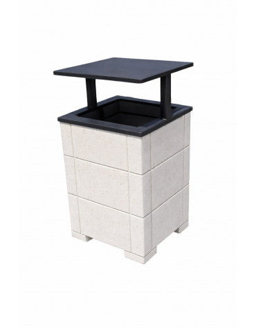 CESTONE GETTACARTE QUADRATO CON SCANALATURE IN CALCESTRUZZO COLORE BIANCO PIETRA - TETTUCCIO RIBALTABILE - CM 60x60x100H - CAM