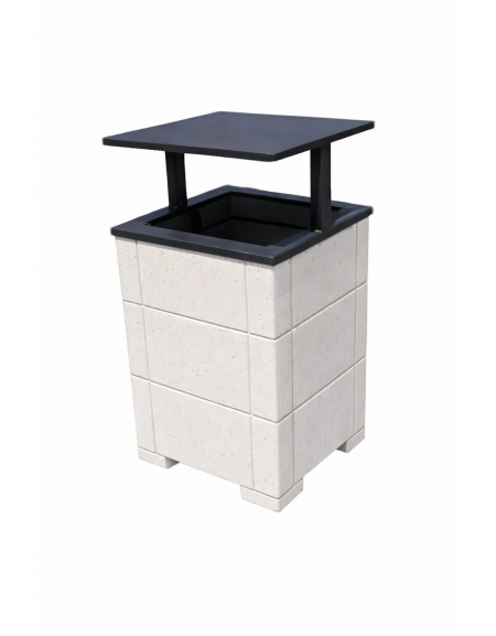 CESTONE GETTACARTE QUADRATO CON SCANALATURE IN CALCESTRUZZO COLORE BIANCO PIETRA - TETTUCCIO RIBALTABILE - CM 60x60x100H - CAM