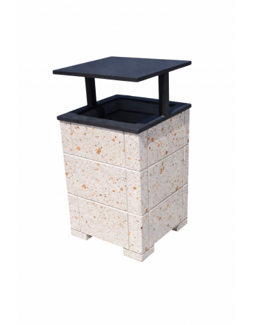 CESTONE GETTACARTE QUADRATO CON SCANALATURE IN CALCESTRUZZO COLORE BIANCO TRAVERTINO, TETTUCCIO RIBALTABILE - CM 60x60x100H CAM