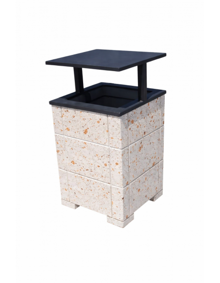 CESTONE GETTACARTE QUADRATO CON SCANALATURE IN CALCESTRUZZO COLORE BIANCO TRAVERTINO, TETTUCCIO RIBALTABILE - CM 60x60x100H CAM