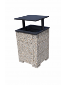 CESTONE GETTACARTE QUADRATO CON SCANALATURE IN CALCESTRUZZO COLORE GRIGIO SABBIATO - TETTUCCIO RIBALTABILE - CM 60x60x100H - CAM