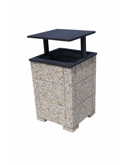 CESTONE GETTACARTE QUADRATO CON SCANALATURE IN CALCESTRUZZO COLORE GRIGIO SABBIATO - TETTUCCIO RIBALTABILE - CM 60x60x100H - CAM