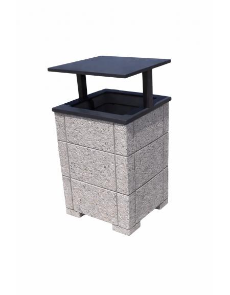 CESTONE GETTACARTE QUADRATO CON SCANALATURE IN CALCESTRUZZO COLORE BIANCO SABBIATO - TETTUCCIO RIBALTABILE - CM 60x60x100H - CAM