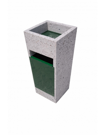 CESTONE GETTACARTE TRAPEZOIDALE IN CALCESTRUZZO COLORE GRIGIO PIETRA - CON POSACENERE E CESTELLO METALLO - CM 41x41x90H - CAM