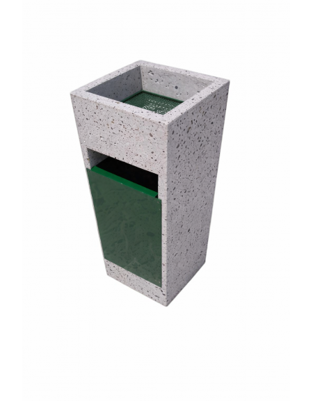 CESTONE GETTACARTE TRAPEZOIDALE IN CALCESTRUZZO COLORE GRIGIO PIETRA - CON POSACENERE E CESTELLO METALLO - CM 41x41x90H - CAM