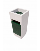 CESTONE GETTACARTE TRAPEZOIDALE IN CALCESTRUZZO COLORE BIANCO PIETRA - CON POSACENERE E CESTELLO METALLO - CM 41x41x90H - CAM