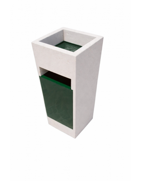 CESTONE GETTACARTE TRAPEZOIDALE IN CALCESTRUZZO COLORE BIANCO PIETRA - CON POSACENERE E CESTELLO METALLO - CM 41x41x90H - CAM