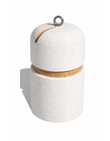 Dissuasore verticale alto in cemento - colore Bianco pietra - con fascia in alluminio - cm Ø35x60h - Conforme ai CAM