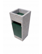 CESTONE GETTACARTE TRAPEZOIDALE IN CALCESTRUZZO COLORE GRIGIO TRAVERTINO - CON POSACENERE E CESTELLO METALLO - CM 41x41x90H