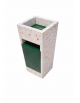 CESTONE GETTACARTE TRAPEZOIDALE IN CALCESTRUZZO COLORE BIANCO TRAVERTINO - CON POSACENERE E CESTELLO METALLO - CM 41x41x90H CAM