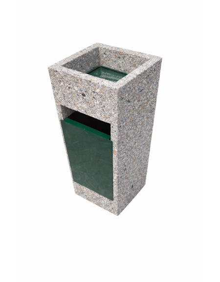 CESTONE GETTACARTE TRAPEZOIDALE IN CALCESTRUZZO COLORE GRIGIO SABBIATO - CON POSACENERE E CESTELLO METALLO - CM 41x41x90H - CAM